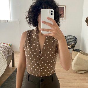 Vintage Polka Dot Sleeveless Blouse